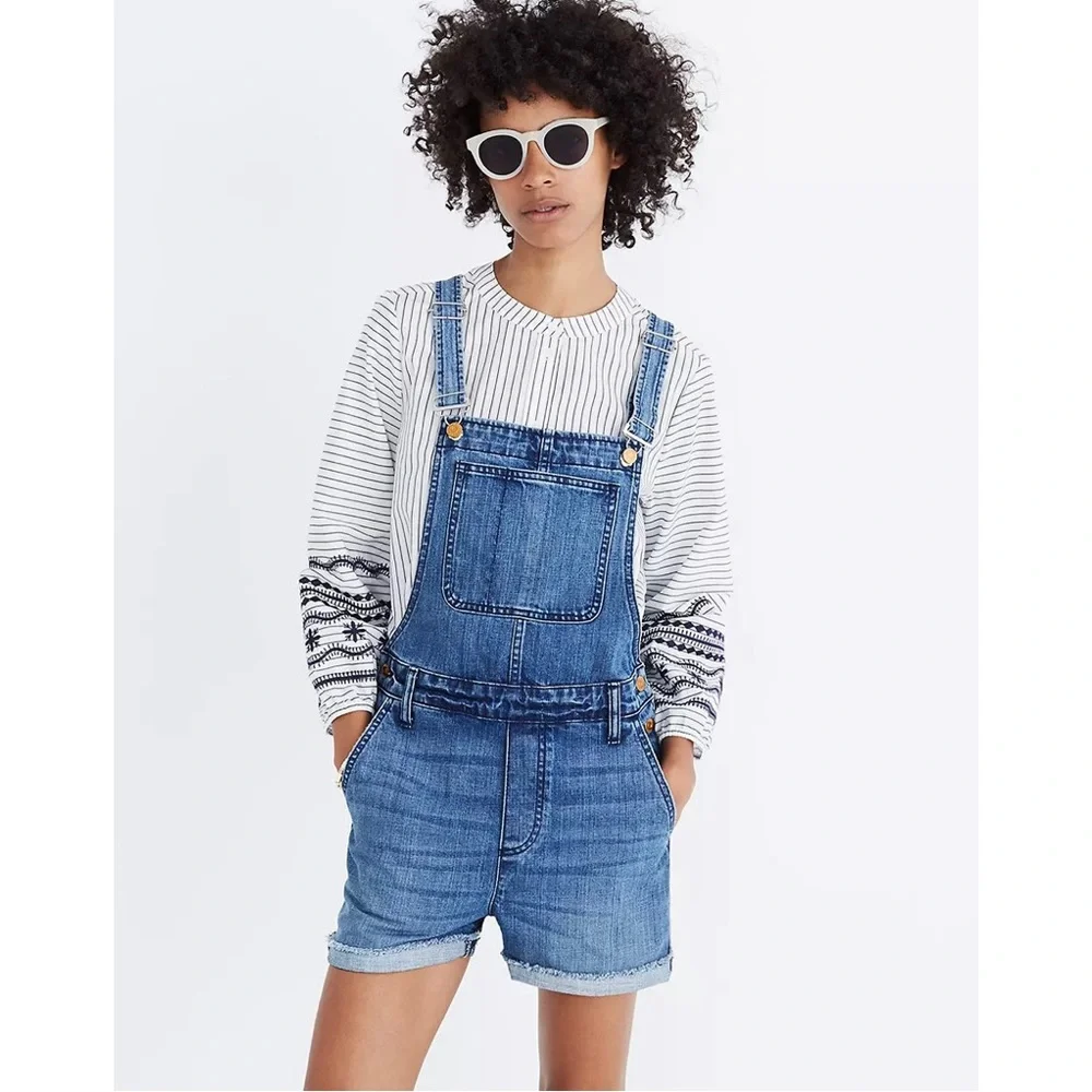 Madewell Adirondack Short Overalls Raw Hem In Dawkins Wash Size M - Picture 1 of 14